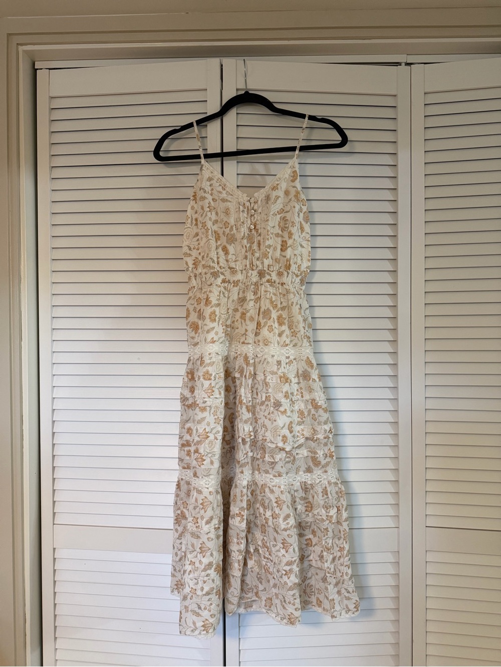 Little Moon Cream Floral Midi Dress with Tan Leaf Print